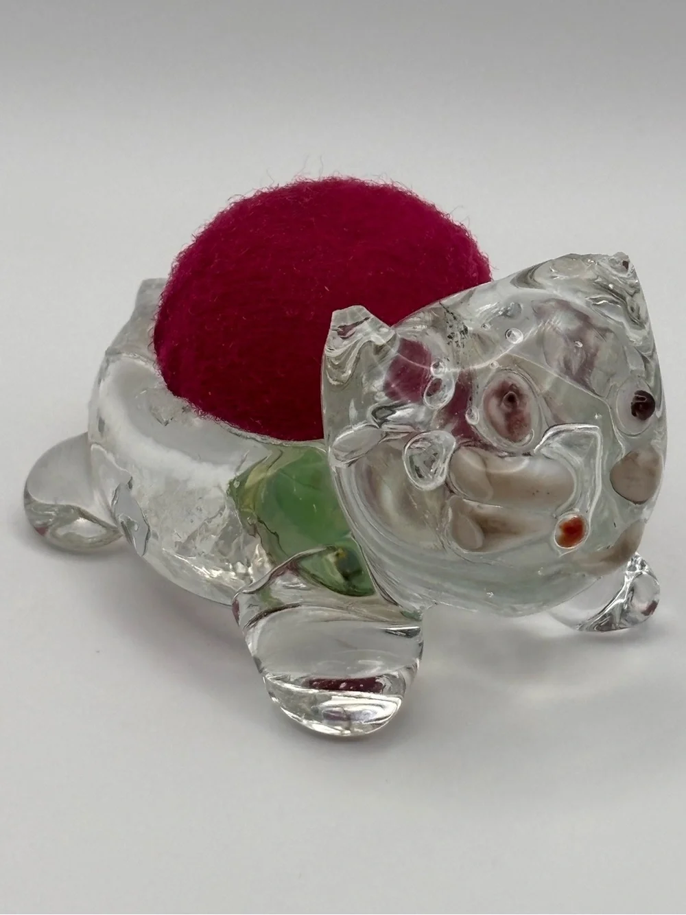 Vintage Hand-Blown Glass Animal-Shaped Pin Cushion, Bunny Sewing Accessories